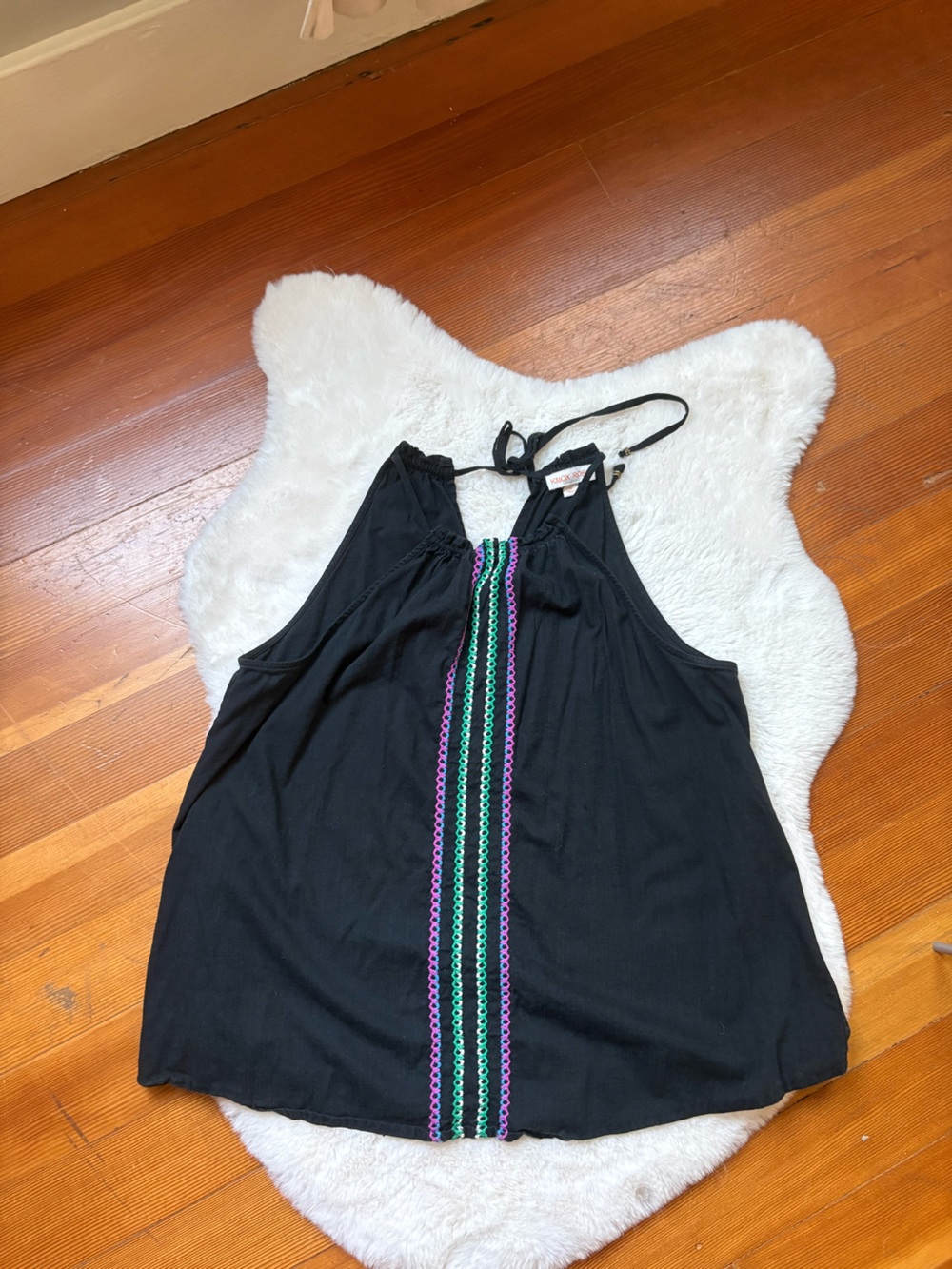 Knox Rose Black Sleeveless Halter Tank with Green and Purple Trim